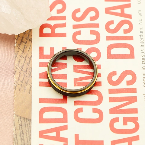 Men Minimalist Tungsten Carbide Ring Black Matte Gold Groove Inner Wall Polished Electroplated Jewelry Finger Ring Gift