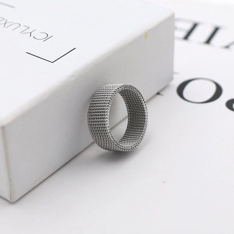 Minimalistischer Titanstahl Geflochtener Gitterring Für Damen Herren Industriestil Unisex Breites Band Gitter Fingerring Schmuck