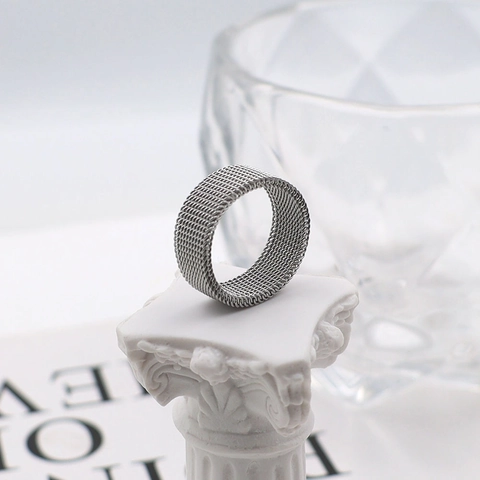 Minimalistischer Titanstahl Geflochtener Gitterring Für Damen Herren Industriestil Unisex Breites Band Gitter Fingerring Schmuck