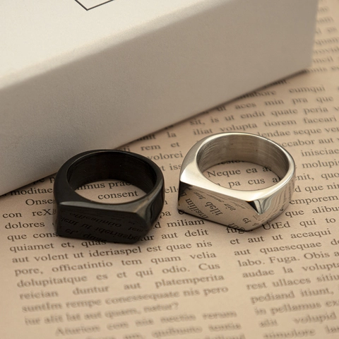 Minimalistisch Titanstahl Siegelring Für Damen Herren Vintage Geometrisch Quadratisch Poliert Matt Finish Bandring Schmuck Geschenk