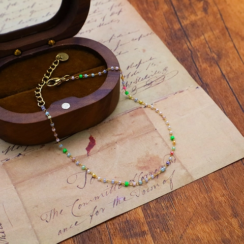 Set di Gioielli in Acciaio Inossidabile per Donna Bohemien Colorata Perla Artificiale Catena a Palline d'Oro Collana Bracciale