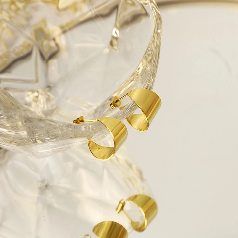 316L Roestvrij Staal Vergulde C-Vormige Brede Creolen Voor Dames Minimalistische Geometrische Gepolijste Sieraden Oorbellen Cadeau