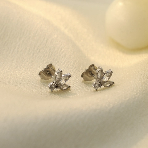 316L Titaniumstaal Vergulde Bloemblad Oorknopjes Voor Vrouwen Roestvrij Staal Strass Ingelegd Geometrische Oorsieraden