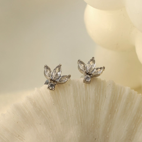 316L Titaniumstaal Vergulde Bloemblad Oorknopjes Voor Vrouwen Roestvrij Staal Strass Ingelegd Geometrische Oorsieraden