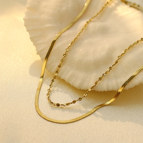 Doppellagige 316 Edelstahl Halskette Für Damen Goldene Herringbone Schlangenkette Minimalistischer Modeschmuck