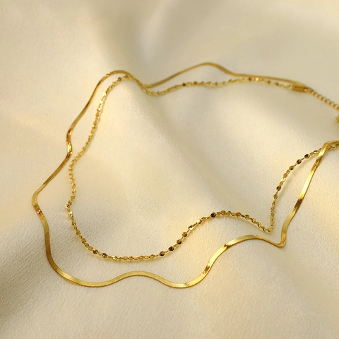 Doppellagige 316 Edelstahl Halskette Für Damen Goldene Herringbone Schlangenkette Minimalistischer Modeschmuck