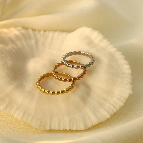 Minimalistischer 316L Edelstahl Perlen Ring Für Damen Gold Roségold Silber Blasen Stapelbarer Bandring Modeschmuck