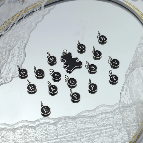 Minimalistischer Edelstahl Rund Initial Buchstabe Bär Anhänger 18K Vergoldet Emaille DIY Schmuckherstellung Für Damen