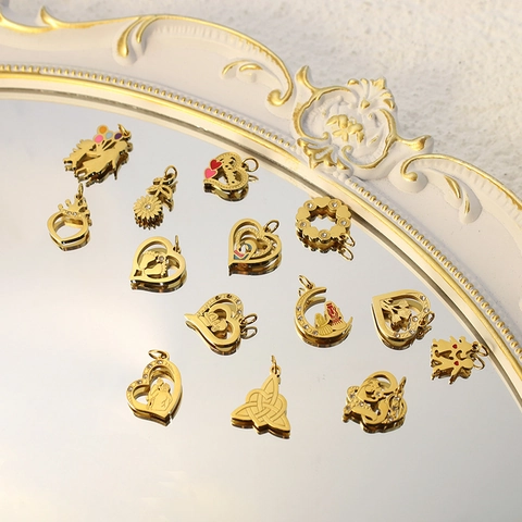 Edelstahl Herz Anhänger Hohl Zirkonia Charms Für DIY Halskette Armband Herstellung Muttertag Familie Schmuck Geschenk