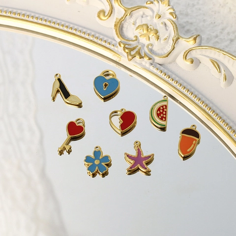 Halskette Aus Edelstahl Für Damen Emaille Herz Mond Stern Schlüssel Seestern Anhänger Strass Böser Blick Modeschmuck Zubehör