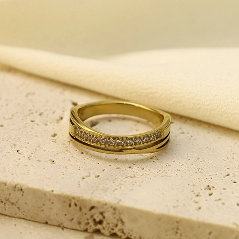 Minimalistischer Edelstahl Kreuzring Mit Strassstein Einlage Für Damen Geometrischer Eleganter Zweilagiger Ring Schmuck
