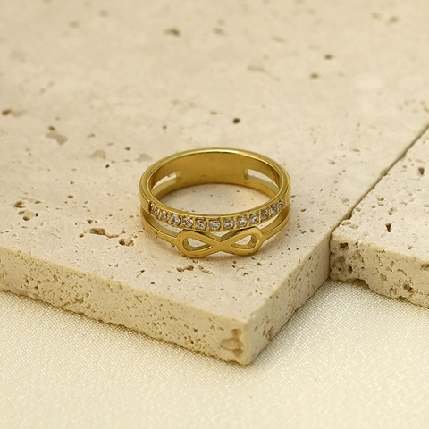 Minimalistischer Edelstahl Doppelschicht Unendlichkeit Ring Für Damen Strass Geometrischer Schmuck Gold Silber Farbe Fingerring
