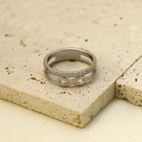 Minimalistischer Edelstahl Doppelschicht Unendlichkeit Ring Für Damen Strass Geometrischer Schmuck Gold Silber Farbe Fingerring