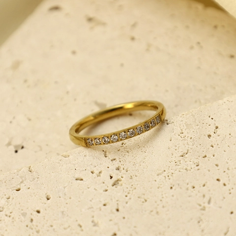 Anillo de Acero de Titanio con Strass Minimalista para Mujer Oro Color Acero Acero Inoxidable 316 de Alta Calidad Joyas