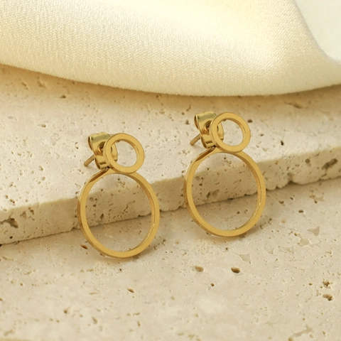 Minimalistische Edelstahl Doppelkreis Ohrstecker Für Damen Geometrische Ausgehöhlte Creolen Täglicher Mode Schmuck