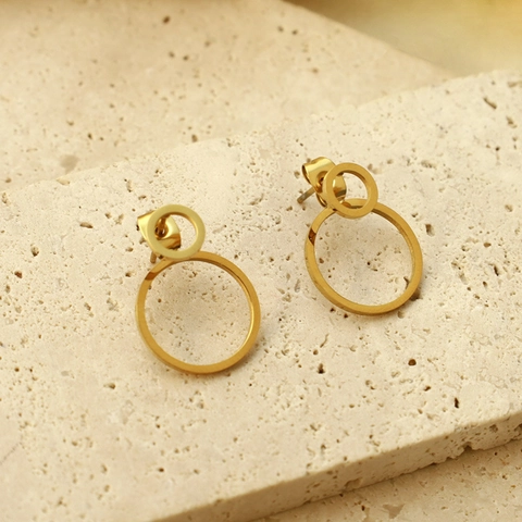 Minimalistische Edelstahl Doppelkreis Ohrstecker Für Damen Geometrische Ausgehöhlte Creolen Täglicher Mode Schmuck