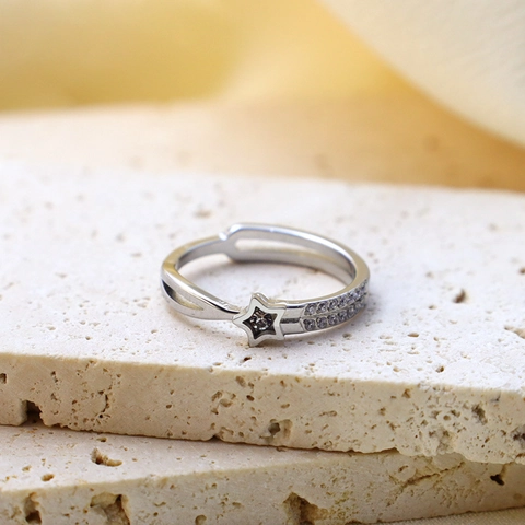 Mode Edelstahl Stern Strass Ring Für Damen Chic Leichter Luxus Gold Silber Farbe Doppelreihig Eingelegter Fingerring