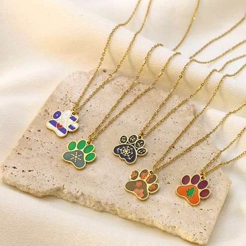 Süße Pfotenabdruck Halskette Aus Edelstahl Emaille Herz Schneeflocke Spinnennetz Weihnachtsbaum Schmuck Für Damen
