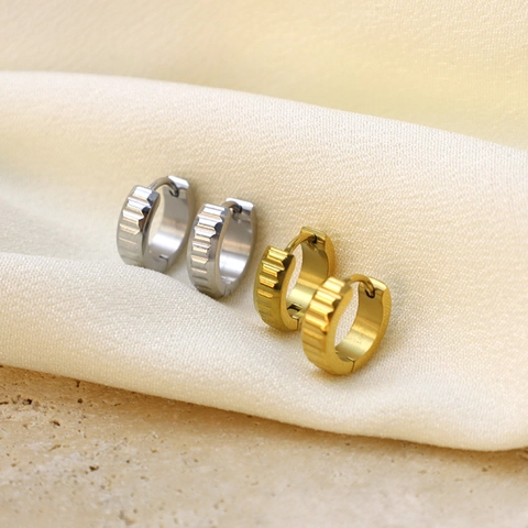Minimalistische 304 Edelstahl Creolen Für Damen Herren Industrielle Gestreifte Textur Huggie Ohrringe Gold Stahl Farbe Schmuck