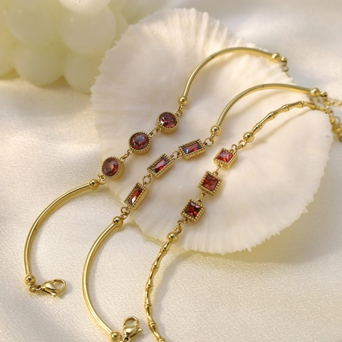 Vintage Edelstahl Roter Strass Armband Für Damen Gold Silber Plattiert Geometrisch Stern Herz Gliederkette Armband Schmuck