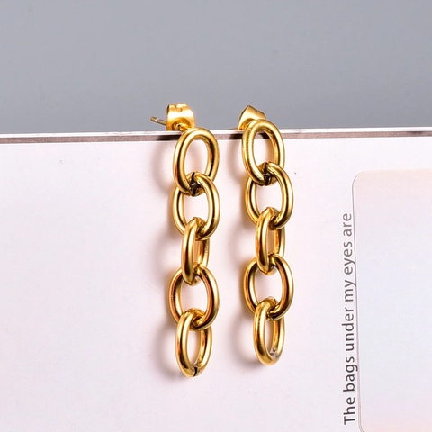 Vintage 18K Vergoldet 316L Edelstahl Lange Gliederkettenohrringe Für Damen Hochwertiger Schmuck Im Industriestil
