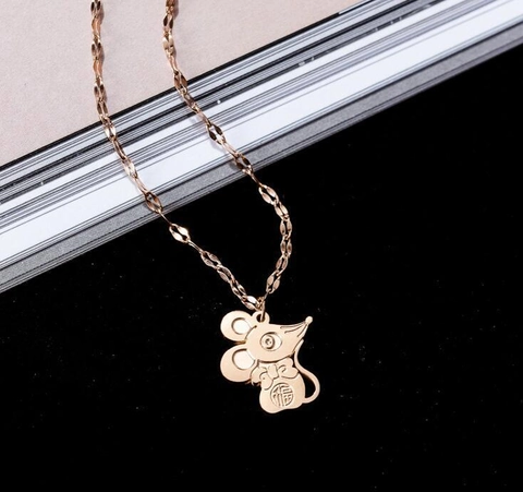 Titanstahl Süße Tierkreis Ratte Anhänger Halskette Roségold Gold Vergoldet Glücksmaus Schlüsselbeinkette Schmuck Für Damen