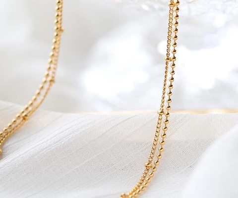 Collana Doppia Minimalista in Acciaio Inossidabile 316L Placcato Oro 18K per Donna Girocollo a Catenina con Perline Gioielli