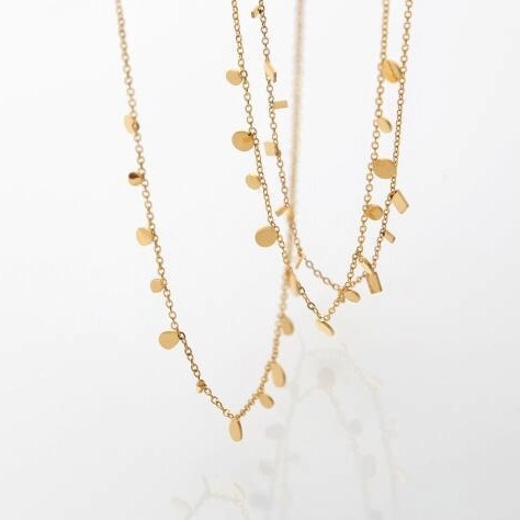 Collana con Pendente Geometrico Designer Acciaio al Titanio Placcato Oro Catena Clavicola Goccia d'Acqua Tonda Rettangolo Gioielli Donna