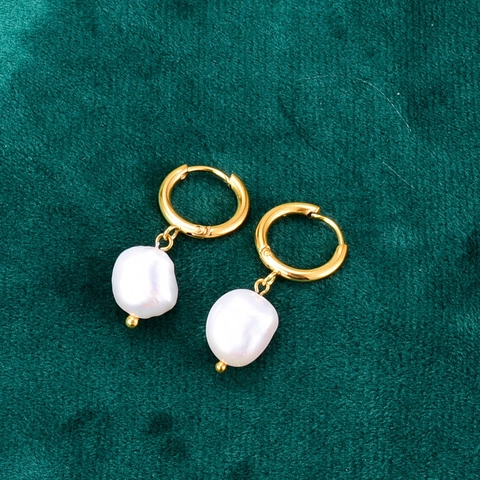 Barok Zoetwaterparel Druppeloorbellen 316L Titanium Staal 18K Verguld Minimalistische Vintage Sieraden Voor Dames