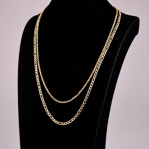 Vintage 18K Vergoldete 316L Edelstahl Doppellagige Halskette Für Damen Figarokette Herz Anhänger Mode Schmuck