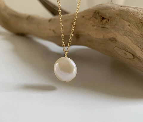 Elegante Collana con Ciondolo di Perla d'Acqua Dolce Naturale per Donna Acciaio Inossidabile 316L Placcato Oro 18K Gioielli