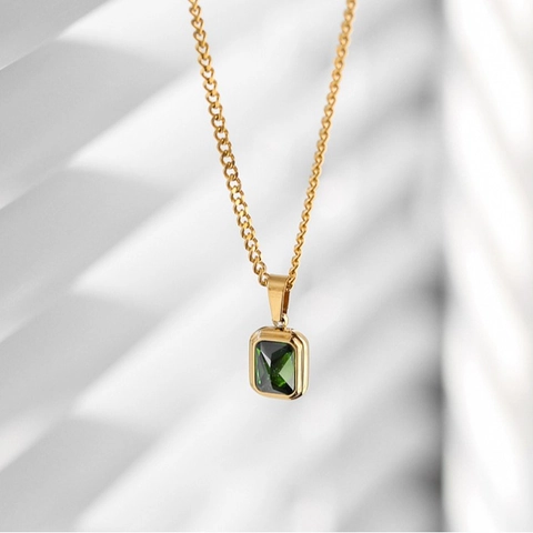 Vintage 18K Vergoldet 316L Edelstahl Anhänger Halskette Für Damen Smaragd Schliff Rechteckige Zirkonia Schlüsselbein Kette Schmuck