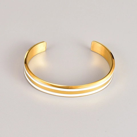 Mode Titanstahl Emaille Offener Armreif Für Damen Herren Roségold Gold Minimalistisch Gestreifter Handschmuck Paar Geschenk