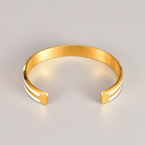Mode Titanstahl Emaille Offener Armreif Für Damen Herren Roségold Gold Minimalistisch Gestreifter Handschmuck Paar Geschenk