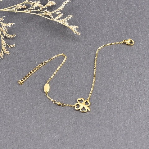 Titanstahl Hohl Herz Vierblättriges Kleeblatt Fußkettchen Armband Für Damen Koreanisch Roségold Modeschmuck Für Fuß Und Hand