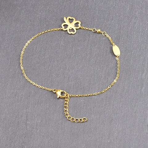 Titanstahl Hohl Herz Vierblättriges Kleeblatt Fußkettchen Armband Für Damen Koreanisch Roségold Modeschmuck Für Fuß Und Hand