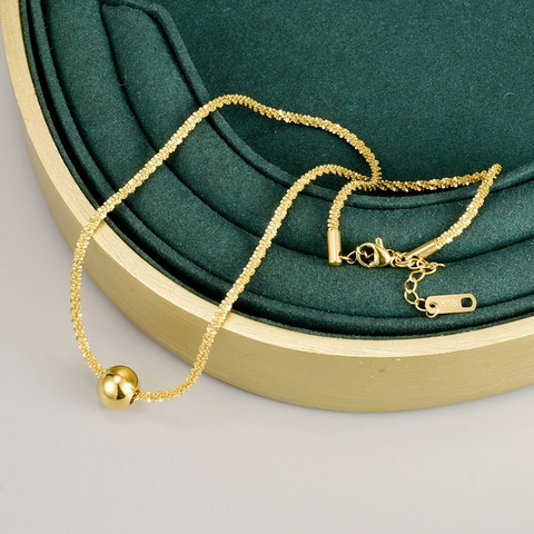 Minimalist 18K Gold Plated Titanium Steel Round Bead Pendant Necklace With Gypsophila Texture Chain For Women Jewelry