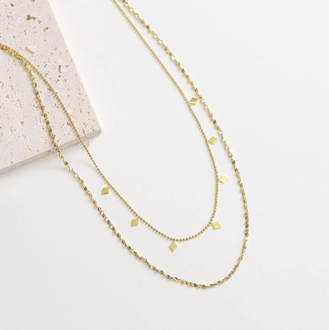 Titanstahl Doppelreihig Halskette Raute Pailletten Anhänger 18K Vergoldet Layered Wellenkette Halsketten Für Damen Mode Schmuck