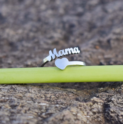 316L Edelstahl Mama Schriftzug Herz Offener Ring Verstellbarer Personalisierter Minimalistischer Ring Muttertagsgeschenk Schmuck Für Damen