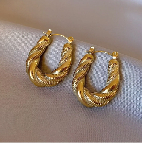 Vintage 18K Vergoldet 316L Edelstahl Gedrehte Creolen Für Damen Minimalistische U-Förmige Texturierte Metall Ohrringe Schmuck