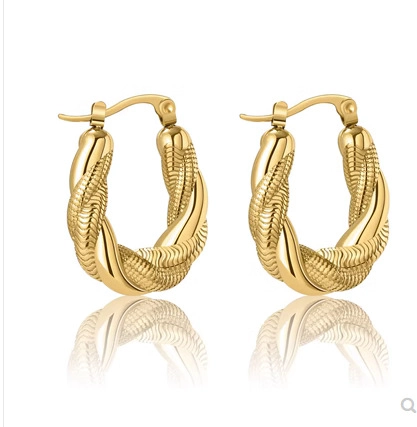 Vintage 18K Vergoldet 316L Edelstahl Gedrehte Creolen Für Damen Minimalistische U-Förmige Texturierte Metall Ohrringe Schmuck