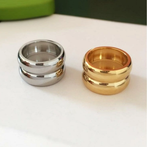 18K Vergoldeter 316L Edelstahl Doppelring Minimalistisches Geometrisches Breites Band Chunky Fingerschmuck Damen