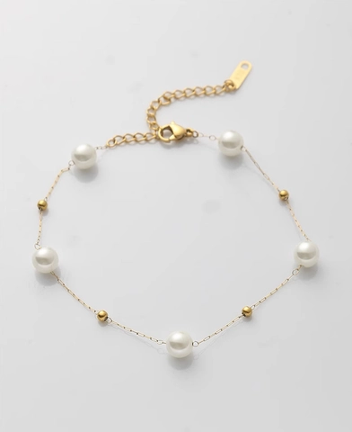 Elegantes 18K Vergoldetes 316L Edelstahl Imitationsperlen Fußkettchen Und Armband Set Für Damen Minimalistischer Schmuck