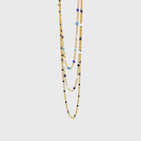 Collana con Pendente a Cuore in Acciaio Inossidabile Boemia Doppio Strato Sfumato Blu Smalto Gioielli per Donna Estate