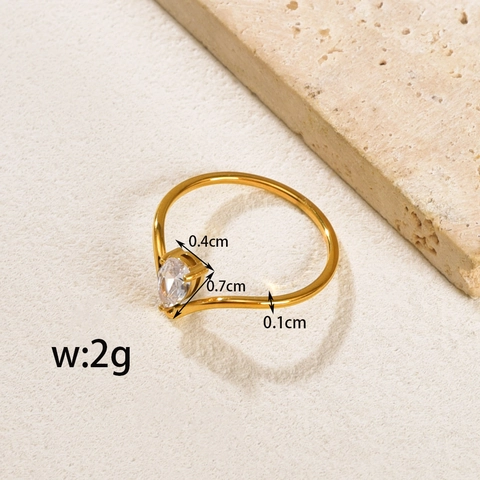 18K Gold Plated Stainless Steel V-Shaped Pear Cut Zirconia Ring Elegant Wishbone Water Drop Dainty Fashion Jewelry For Women
