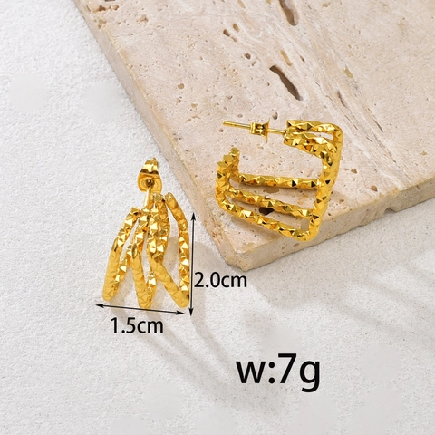 Minimalist Stainless Steel Multi-Layer Square Stud Earrings For Women 18K Gold Plated Diamond Cut Geometric Texture Jewelry