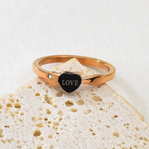 Titanstahl Herz Ring Love Schriftzug Roségold Vergoldet Zirkonia Eingelegt Minimalistischer Luxus Fingerring Schmuck Geschenk Für Damen