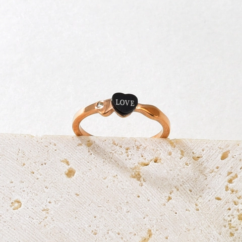 Titanstahl Herz Ring Love Schriftzug Roségold Vergoldet Zirkonia Eingelegt Minimalistischer Luxus Fingerring Schmuck Geschenk Für Damen