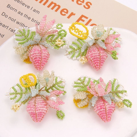 Dijes de Fresa y Flor de Abalorios Hechos a Mano Material para Hacer Joyas DIY para Pendientes Tocado Mujer Estilo Mori