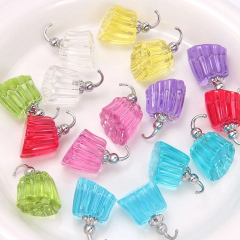 Resin Jelly Pudding Pendants Dopamine Color DIY Earring Jewelry Making Accessories Polished Resin Metal Hook Charms For Women